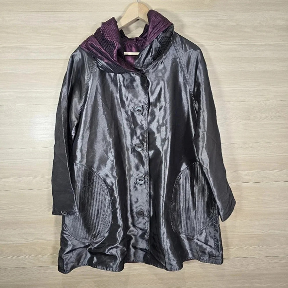 UBU Reversible Hooded Parisian Rain Jacket Petite Small Iridescent Purple Brown - Picture 2 of 11